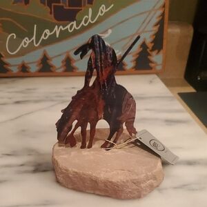 Lazart Rustic Cowboy and Horse Silhouette Sculpture on Stone Base